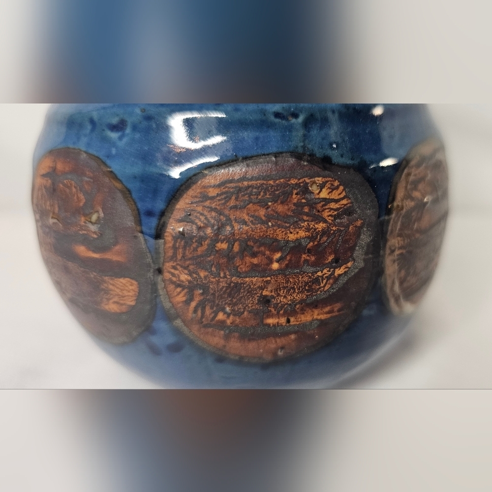 Otagiri OMC Japan Miniature Bud Vase Blue Brown Glazed Gold Sticker Vintage - Picture 5 of 9